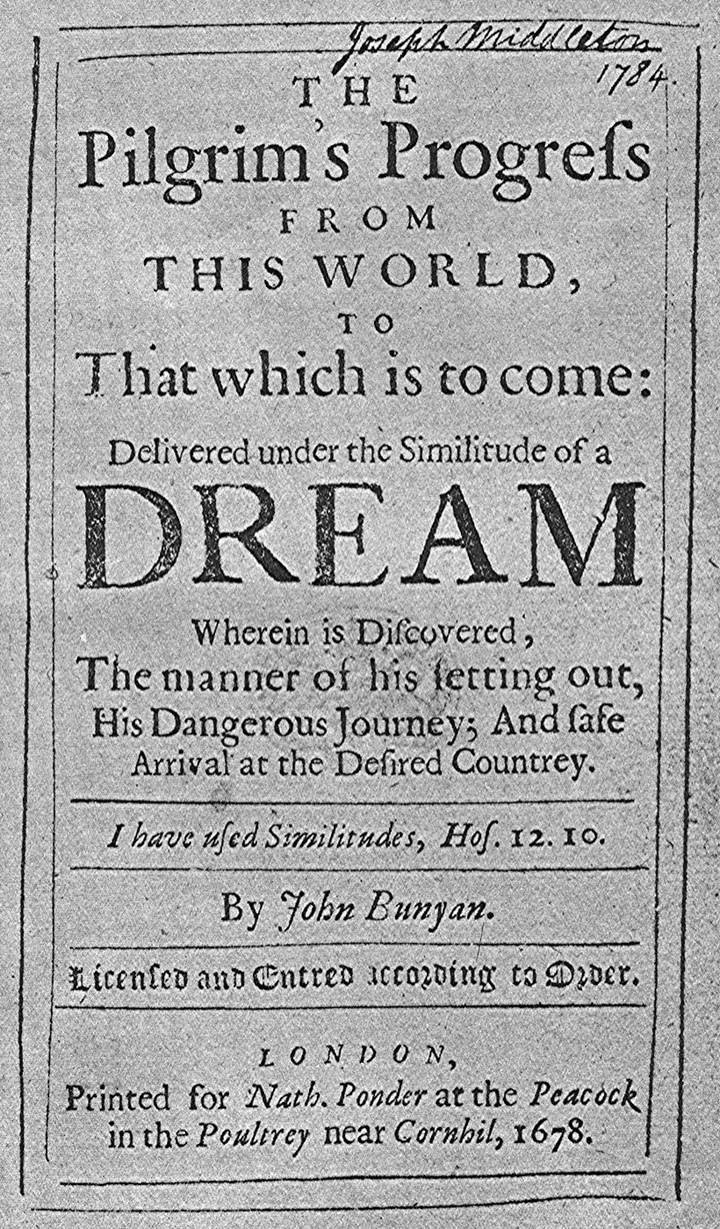 Portada de la primera edición de The Pilgrim’s Progress, Londres, 1678.